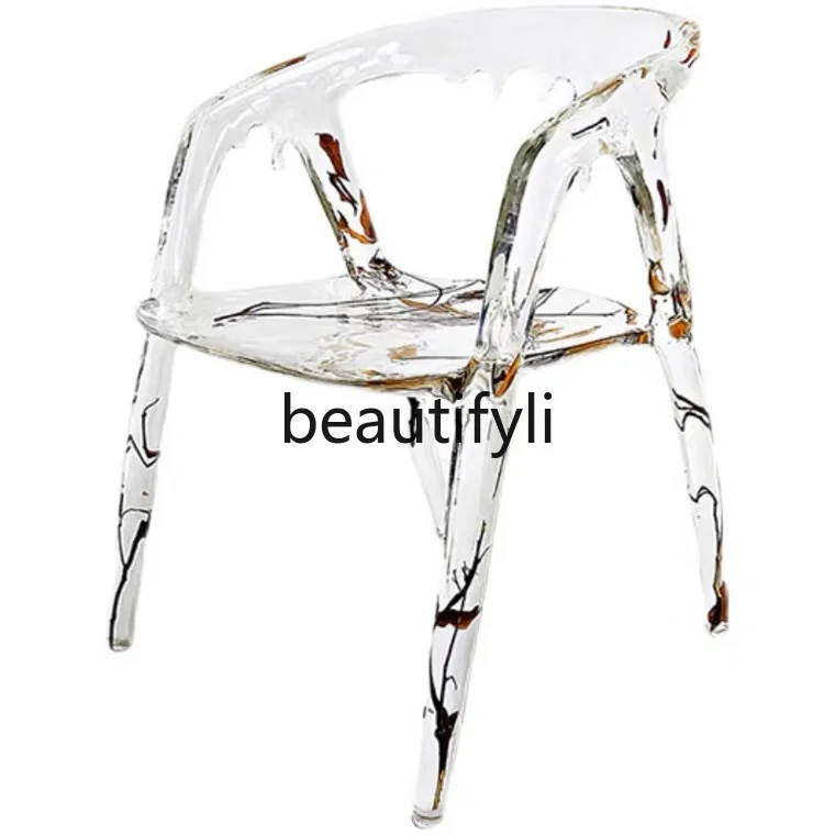 Simple transparent epoxy leisure chair art leaf crystal chair light luxury dining chair armchair