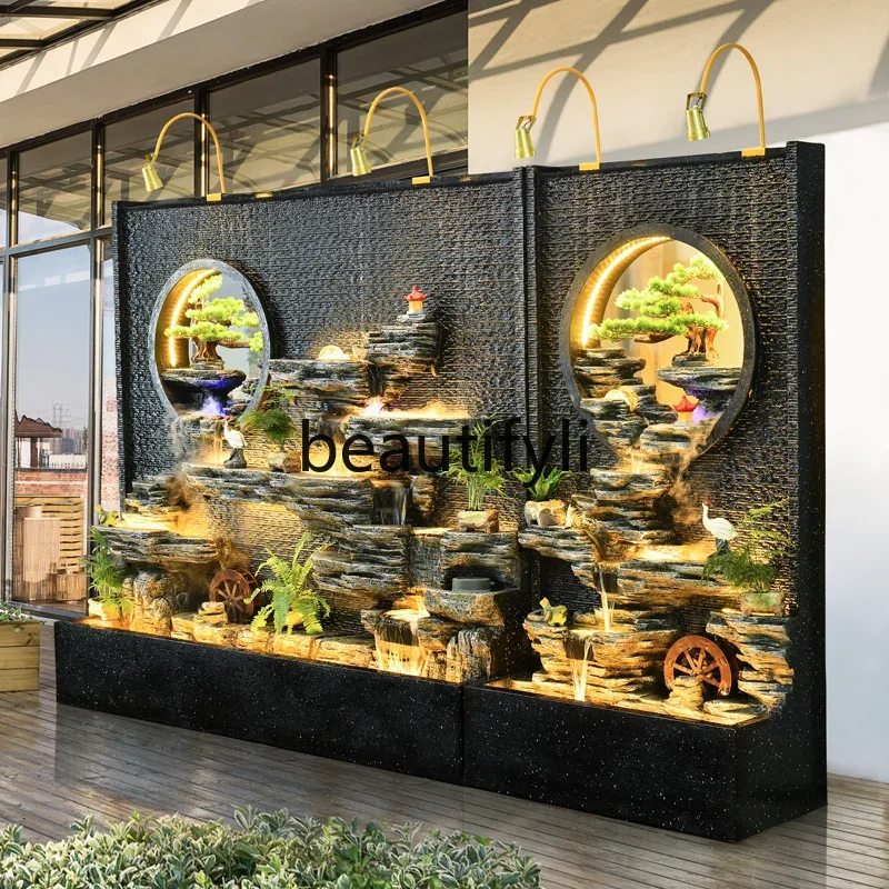 

Water curtain wall rockery flowing water fountain ornament living room partition screen hotel courtyard landscaping07