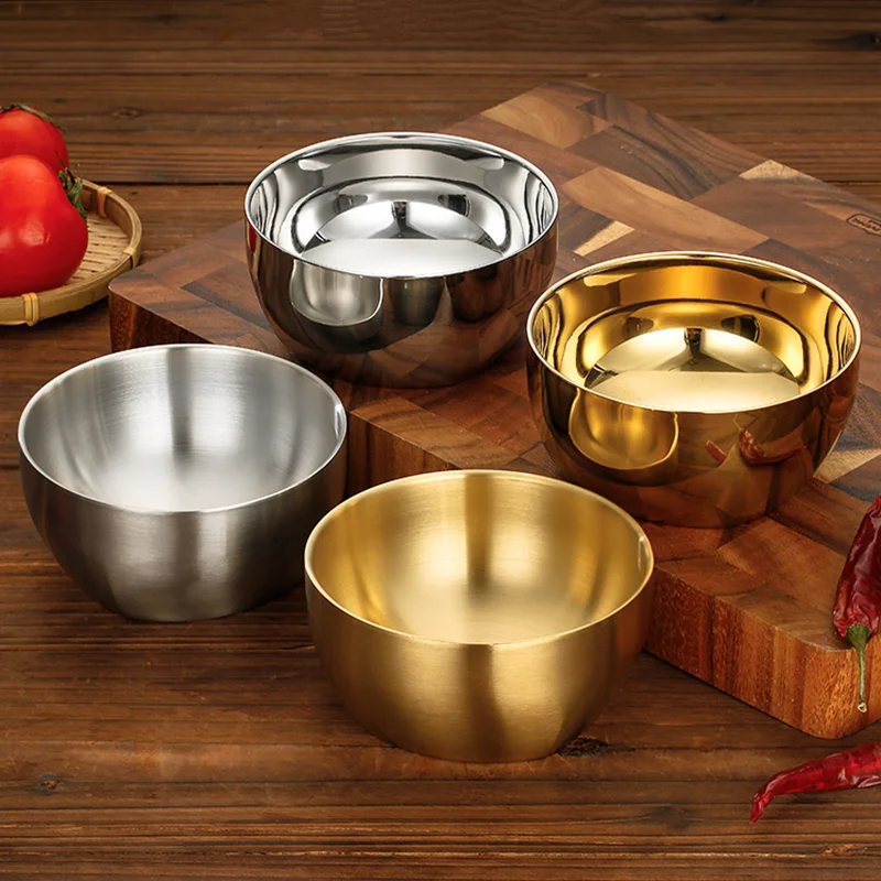 

Двухслойная Матовая Глянцевая чаша из нержавеющей стали, стандартная Золотая посуда, рамен, фрукты, лапша, миски, кухонная утварь