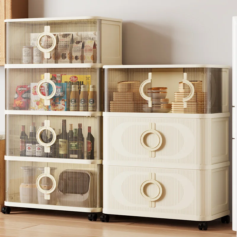 

Iving Room Storage Cabinet Thickened Folding Sliding Door Multi Layer LWardrobe Dresser Organizer Snacks Toys Furniture Home