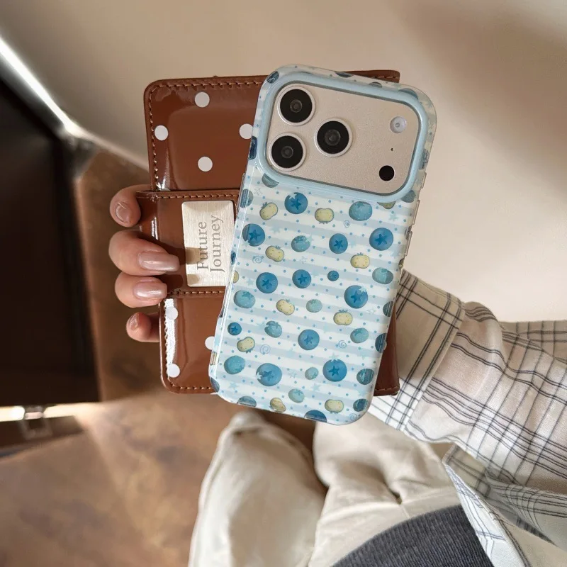 

Blueberry health fruit blue striped art Phone Case for iPhone 17 16 15 14 13 Pro Max Cute Retro Sweet Cartoon shockproof Cover
