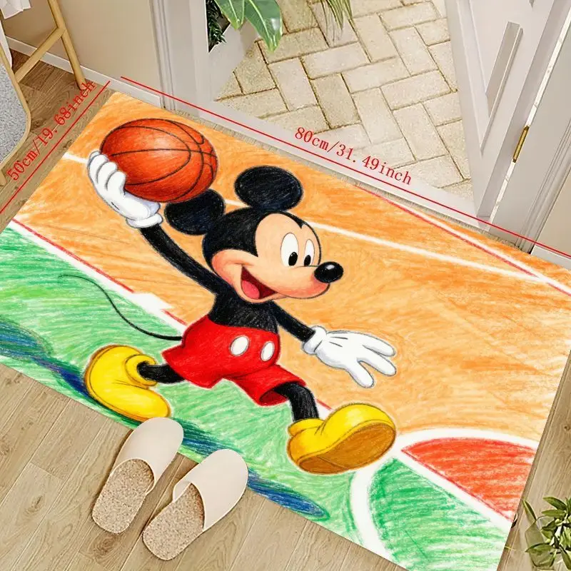 

1 шт., баскетбольный коврик с Микки Маусом Диснея, мультяшный напольный коврик для детской комнаты, декора гостиной, нескользящий коврик для детской игровой игры, Vi