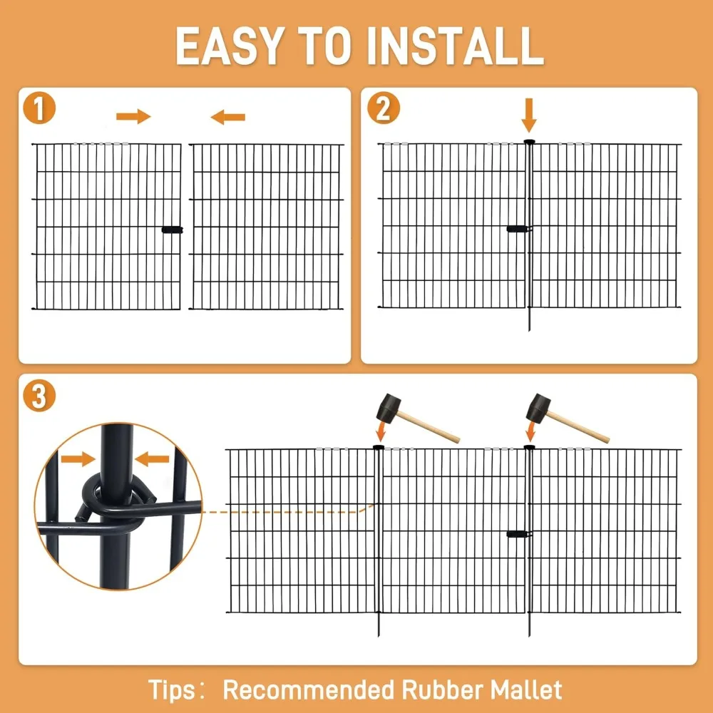 12 لوحة سياج حديقة مزخرف للفناء، 32 بوصة (ارتفاع) × 28 قدم (طول) مع قفل البوابة سياج خارجي حاجز حيوانات سياج Rustp #3
