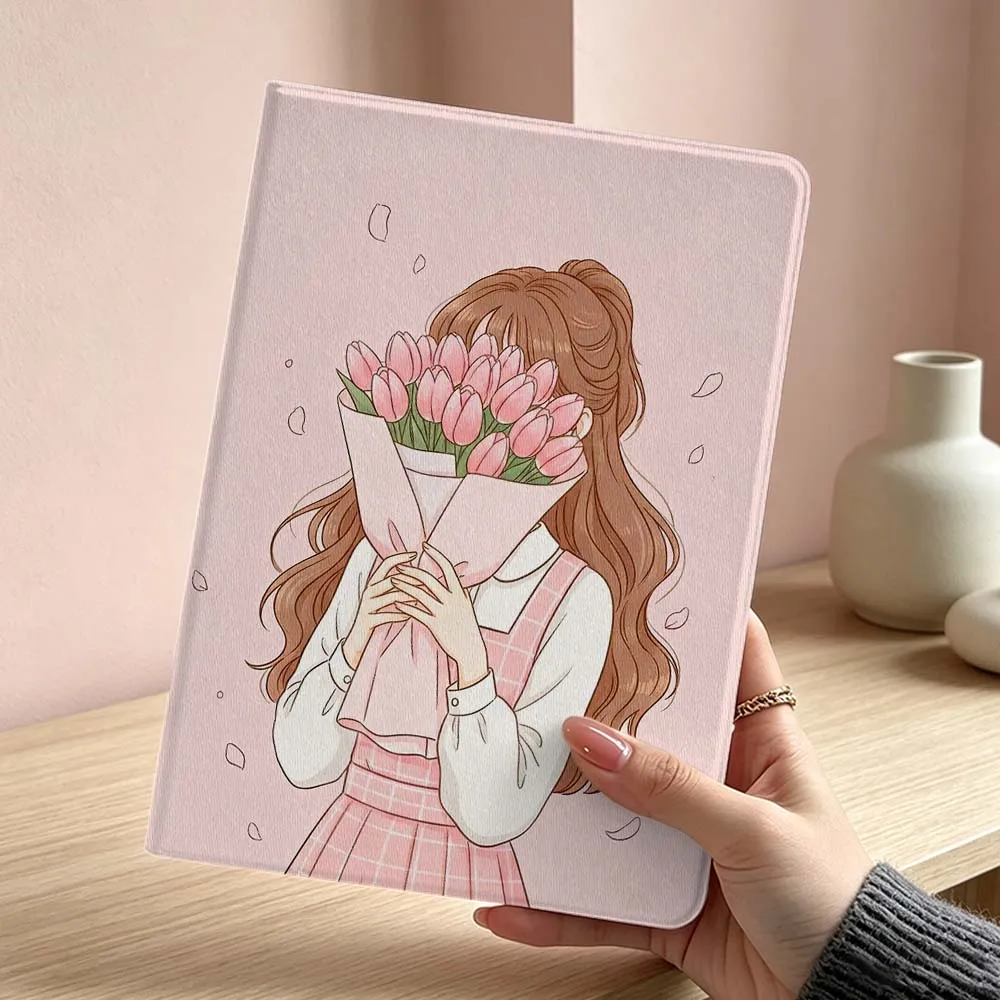 Art Pink Tulip Girl Pattern For Samsung Galaxy Tab S11 S10 S9 S8 S7 S6 A11 A9 A8 A7 Ultra Lite FE Plus Inch Tablet Case Soft
