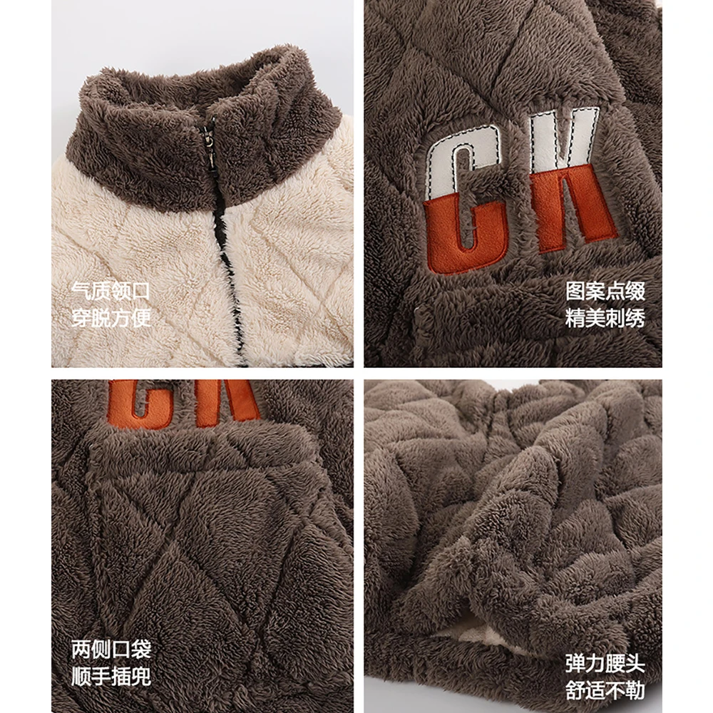 3-layer Super Thicken Coral Fleece Warm Winter Sleepwear Skin-friendly Soft Men's Pajamas for Sleeping Trendy Plaid Pyjama Homme