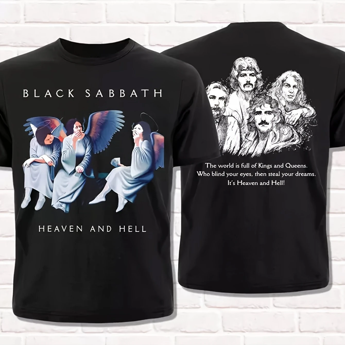 تي شيرت Black Sabbath Heaven and Hell Tour - طبعة فضفاضة مطبوعة على الوجهين للرجال بأكمام قصيرة لفرقة الروك العتيقة #1