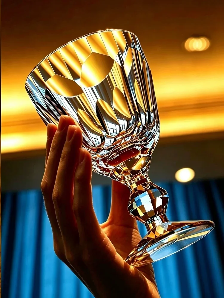 Handmade K9 Crystal Red Wine Glass Diamond Cut Wedding Party Drinkware Gift Luxury Champagne Flute Burgundy Goblet Whiskey Cup