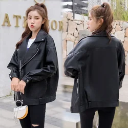 Autumn Winter 2022 coat New Korean Version of Women's Washed Leather PU Leather Jacket Women Short Slim Jacket Motorcycle Jacket