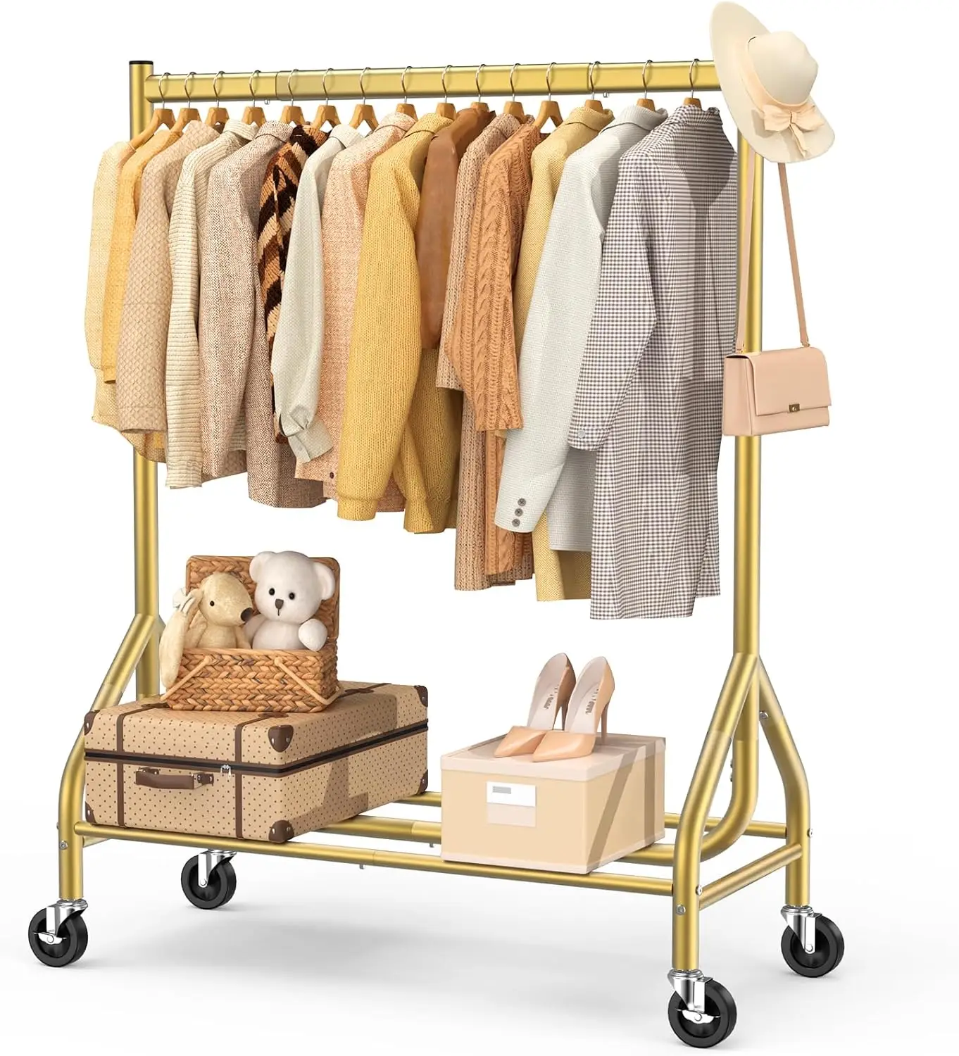 

Heavy Duty Clothes Rack Load 420 LBS, Rolling Garment Organizer with Lockable Wheels, Standing Metal Clothing with Shelves, P