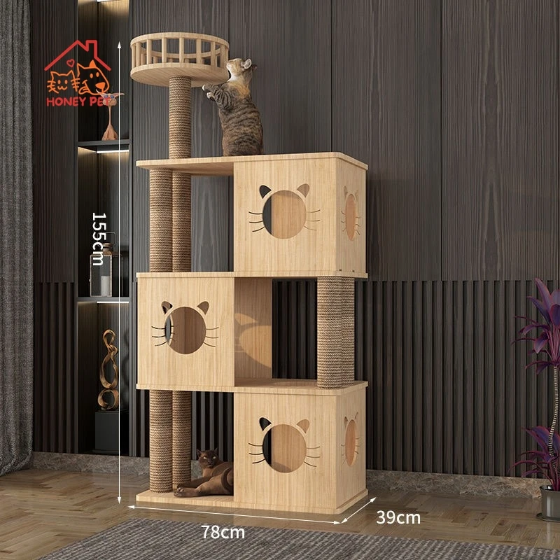 Solid Wood Cat Climbing Frame Cat Nest Villa Tree One Cat House Climbing Post Cat Castle Indoor Household Tree for Cat New