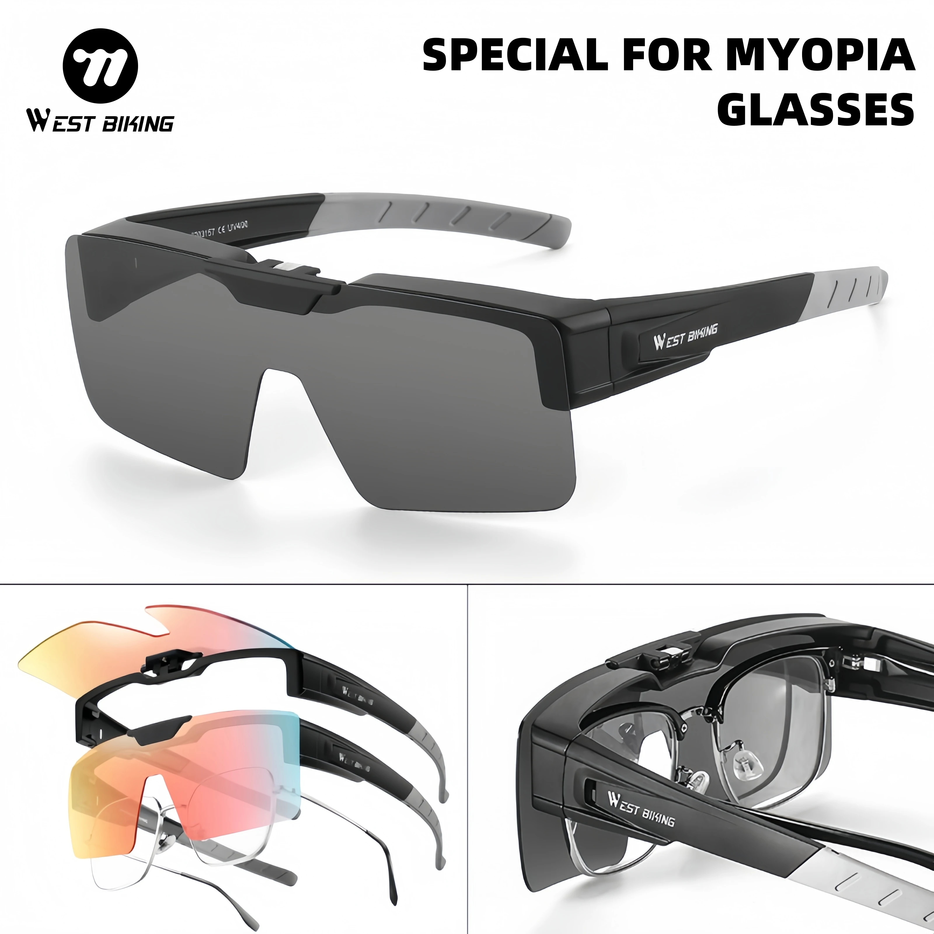 

WEST BIKING Cycling Glasses Photochromic Sunglasses Fit Over Myopia MTB Road Cycling Eyewear Polarized Men Women Driving Goggles