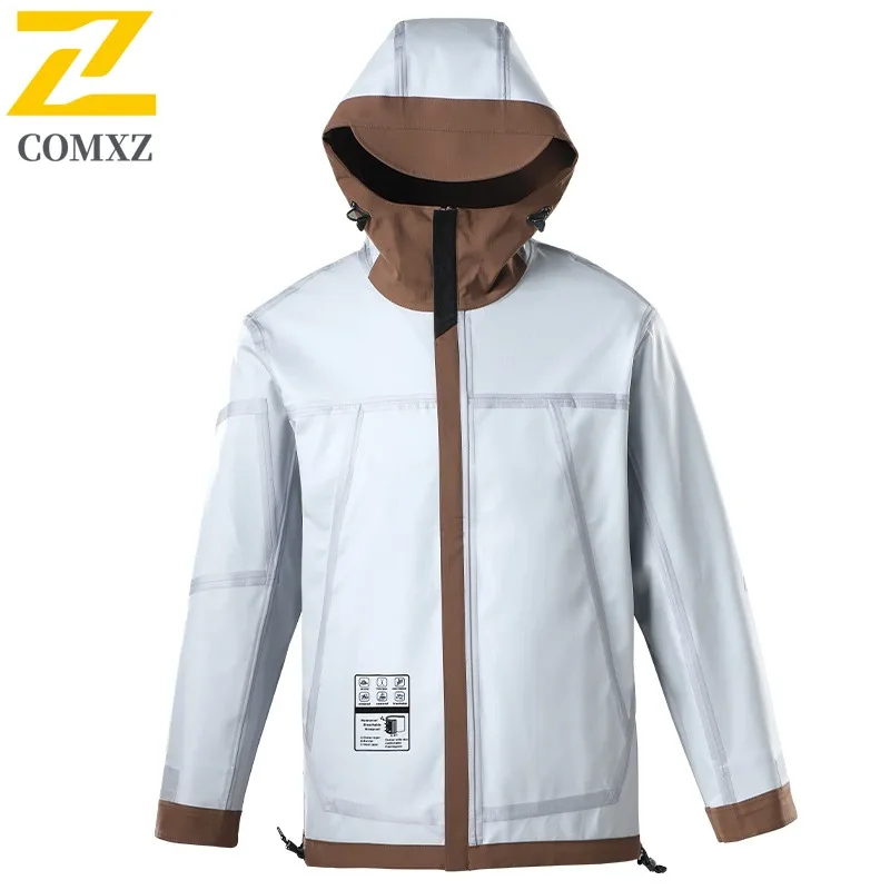 معطف رجالي كبير الحجم من COMXZ مبطن بالصوف دافئ مقاوم للماء مع قلنسوة للتخييم والعمل سترة لراكبي الدراجات النارية ملابس خارجية مريحة مضادة للرياح للتزلج #5