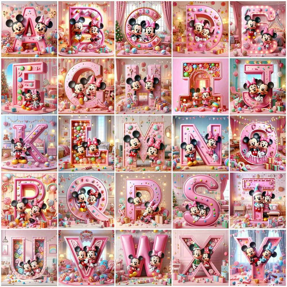 

Диснеевские 5D Мультяшные алмазы Микки Минни бриллианты Новинка 2024 26 букв вышивка конфеты распродажа алфавита Декор детской комнаты