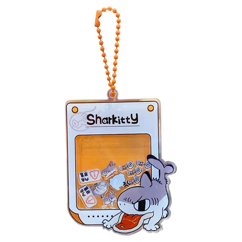 Cartoon Sharkcat Acrylic Shaker Orange Badass Shark Keychain Female Cute Fishbone Cat Paw Card Toy Doll Key Chain Bag Pendant