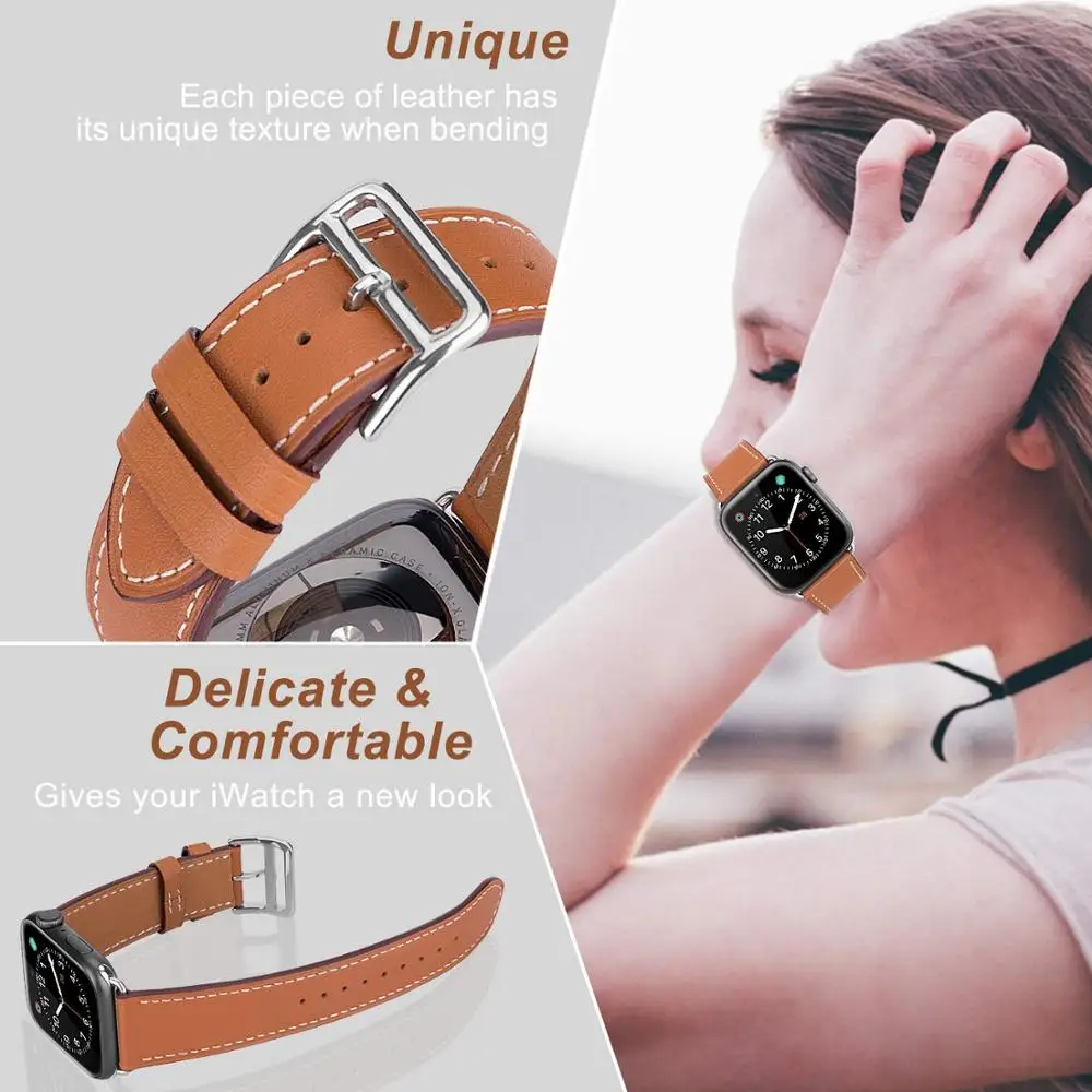 Single tour for Apple watch band 44mm 40mm 45mm 41mm 49mm 42mm Genuine Leather bracelet iWatch series 3 4 se 6 7 8 ultra 2 strap image 5