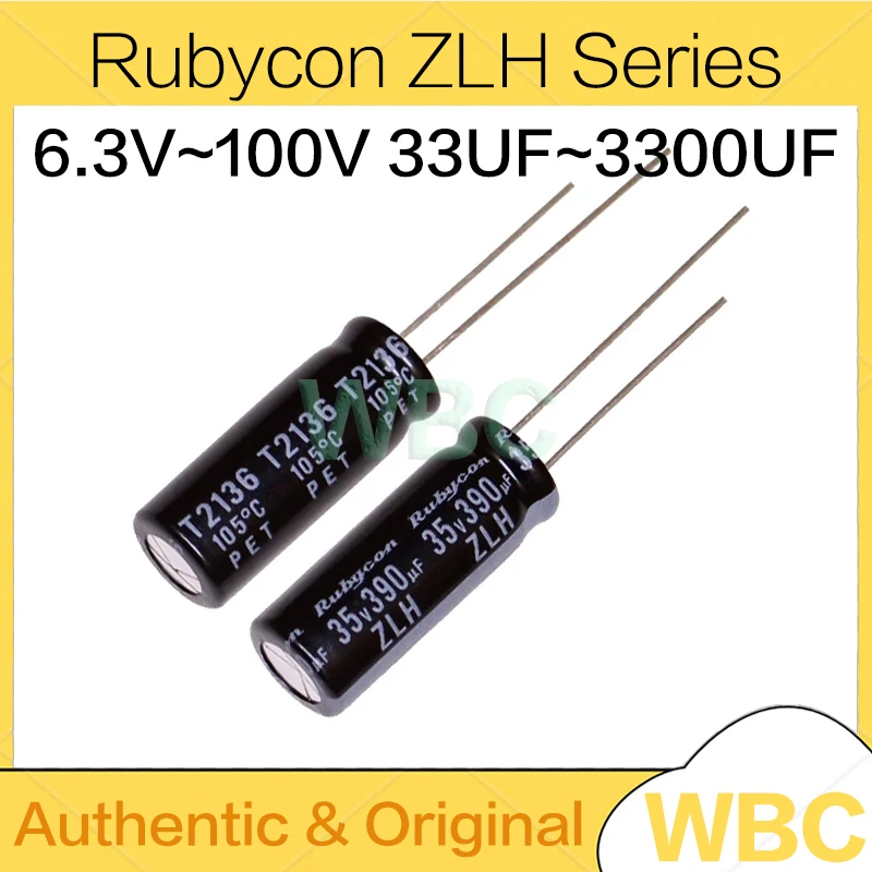 10Pcs/Lot Rubycon ZLH Series6.3V~100V 33UF~3300UF 6.3V 10V 16V 25V 35V 50V 63V 80V 100V 10UF 22UF 100UF 330UF 470UF 680UF 1000UF
