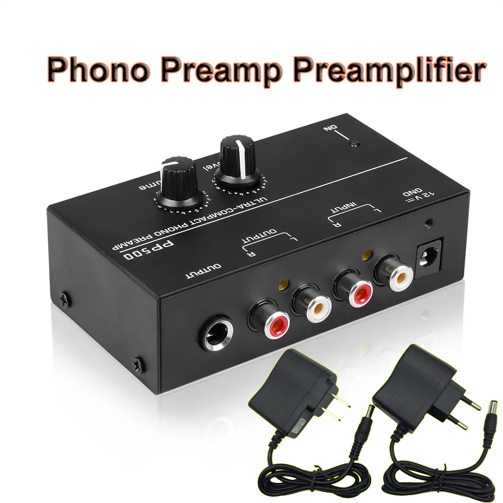 Phono Preamp Pre Amp Preamplifier Audio Interface Converter Headphone Amp 2xRCA Input 2xRCA Output for KTV Studio Vocal Concert