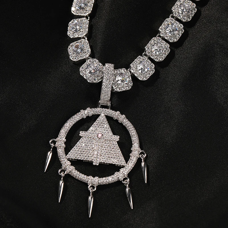 Hip Hop Micro Paved Cubic Zirconia Bling Iced Out Solid Millennium Wisdom Wheel Pendants Necklace for Men Rapper Jewelry Gift