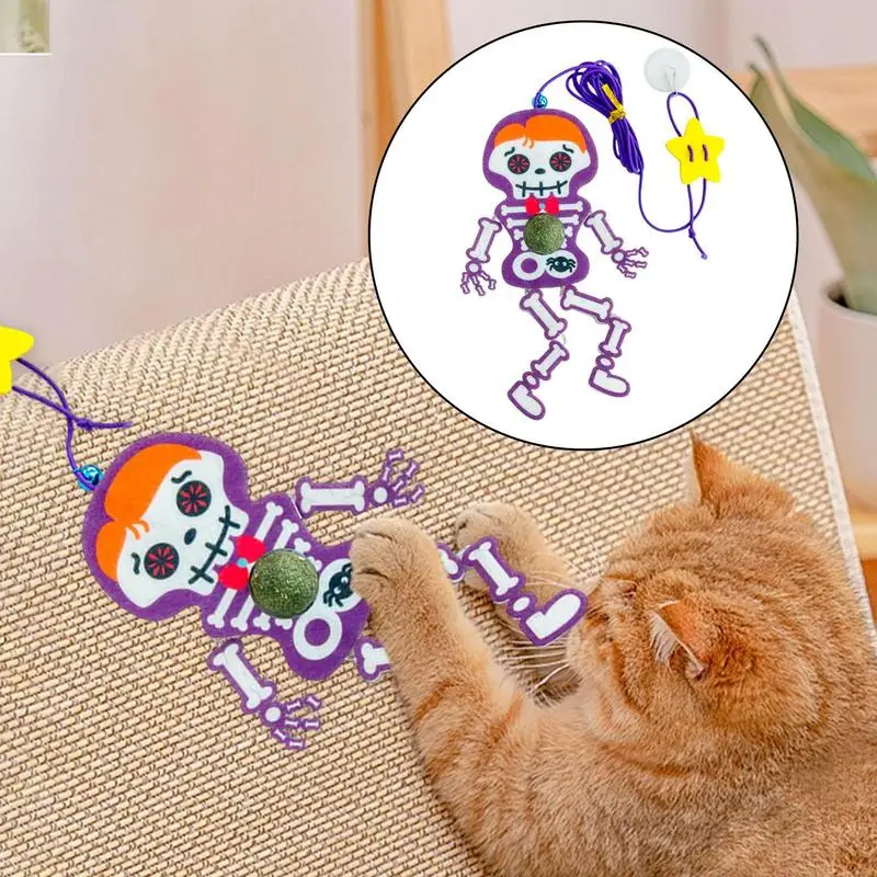 Halloween Skeleton Cat Toy Door Dangling Skeleton Pet Cat Catnip Toy Indoor Cats Kitten Play Mental Exercise Toy For Living Room