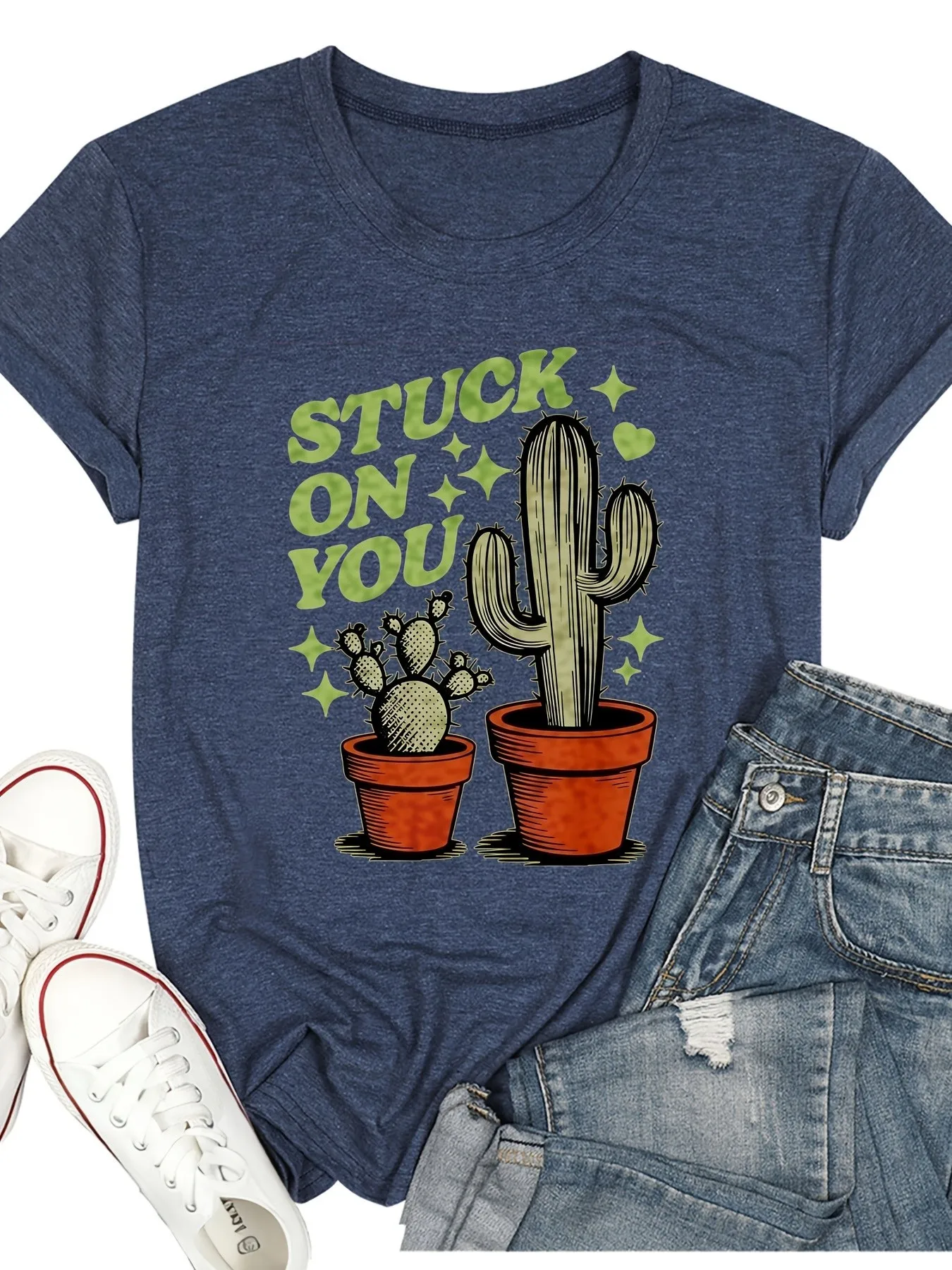 

Plus size women's short sleeve T-shirt Stuck On You Cactus Print Everyday comfortable versatile style summer outfits women's