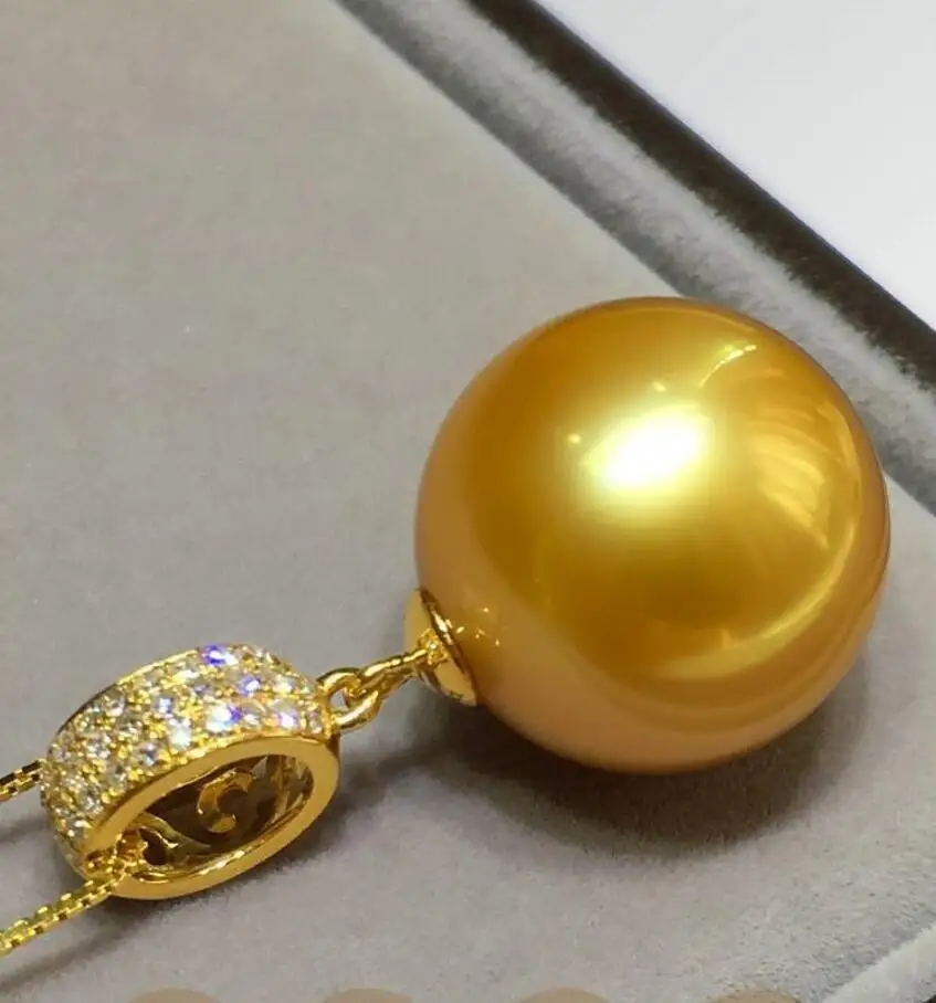 stunning huge 12-13mm south sea perfect round gold pearl pendant 925s