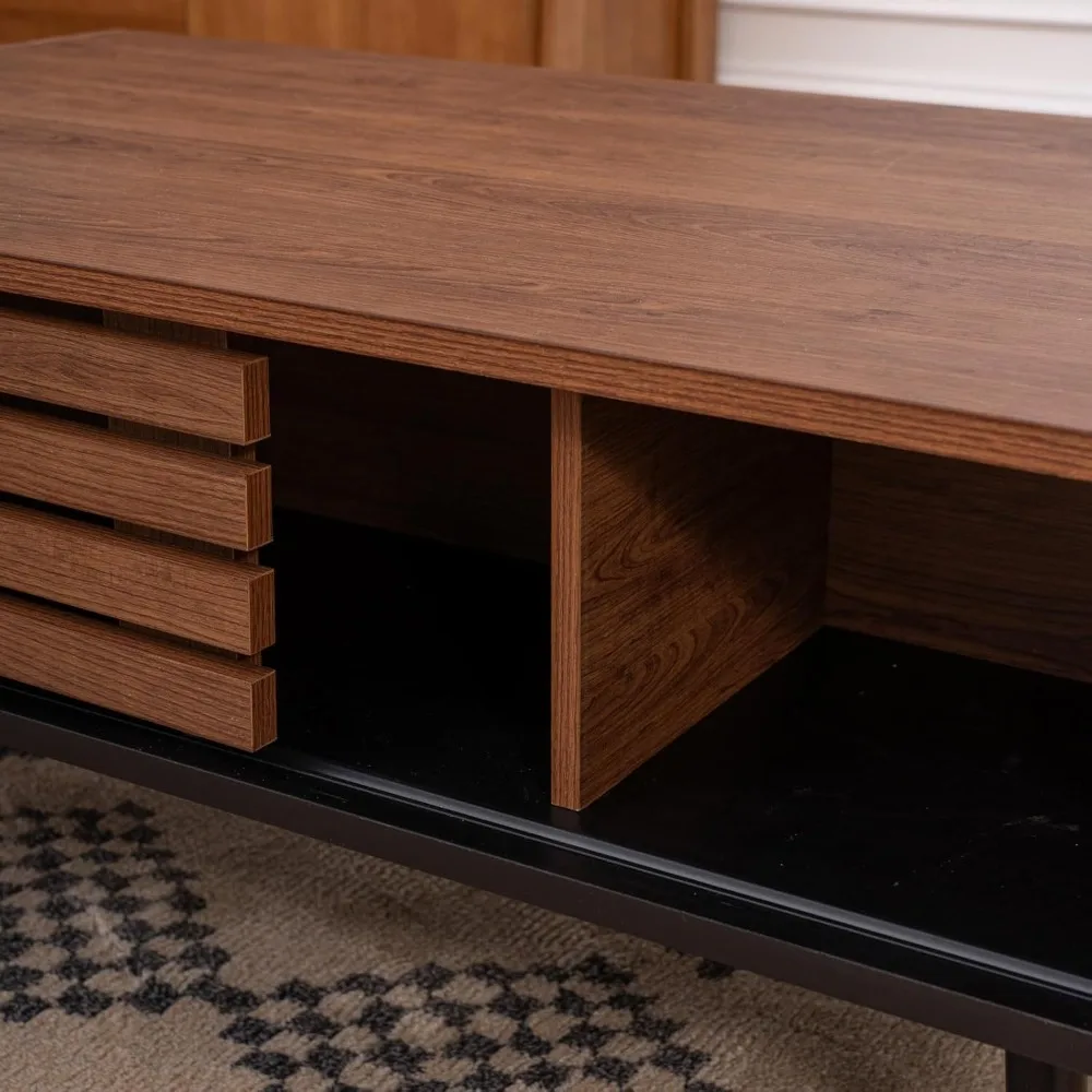 طاولة قهوة، 40 طاولة قهوة حديثة مع مساحة تخزين وباب منزلق لغرفة المعيشة، باللون الأسود والجوز