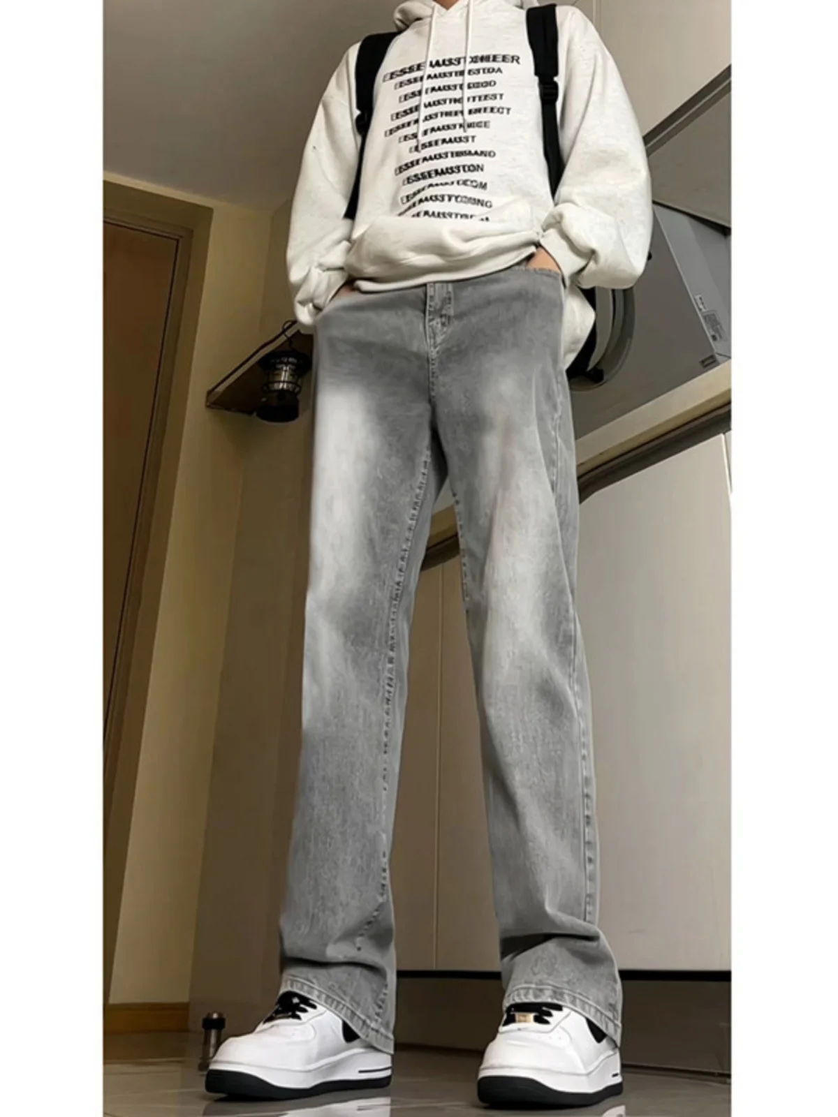 

Мужские джинсы из мягкого денима в американском ретро-стиле, брюки в стиле хип-хоп, модные брюки с микро-клешем в стиле High Street, молодежные, износостойкие