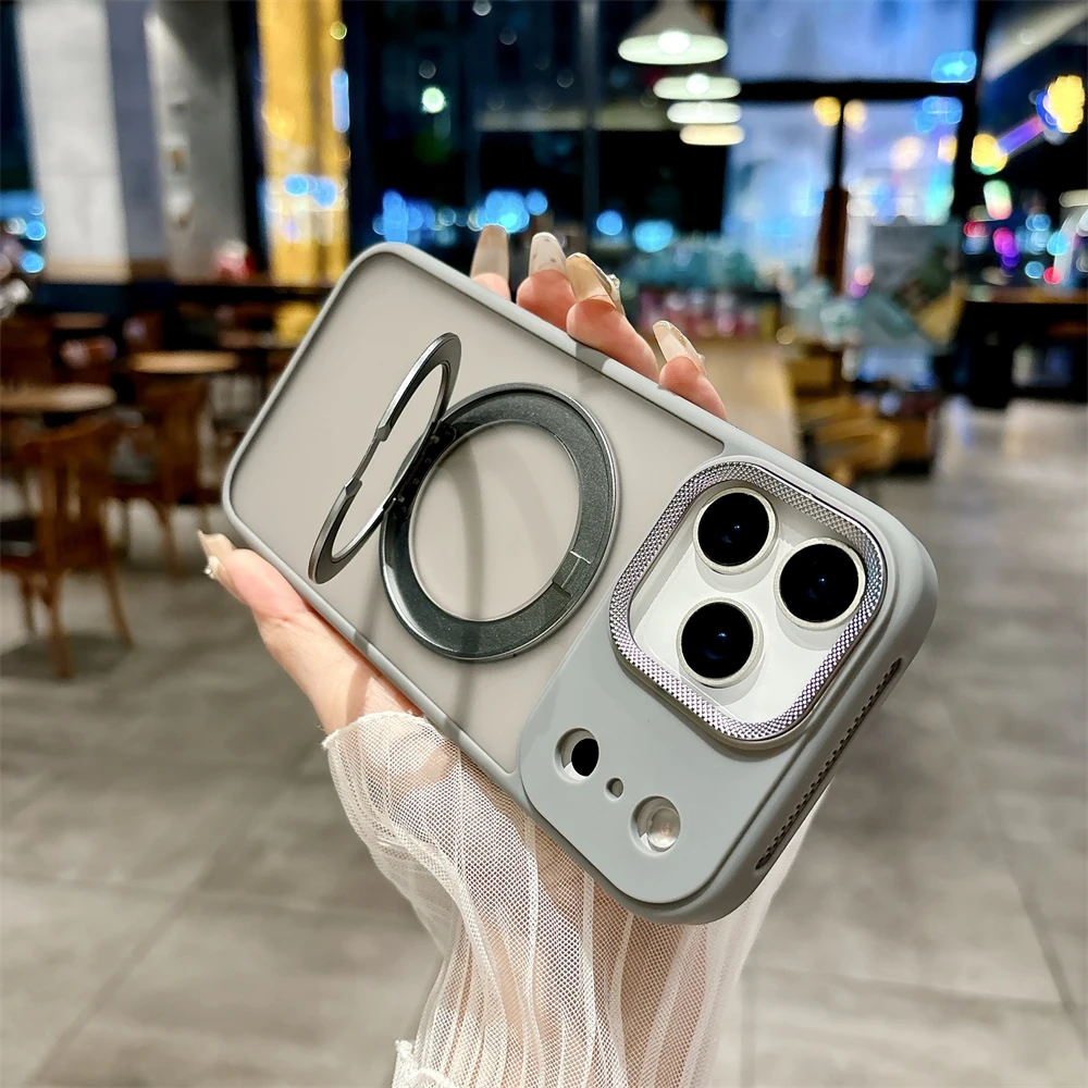 

360 Rotated Kick Stand Anti-Drop Magsafe Phone Case for iPhone 17 Air 16 15 14 Plus 13 Pro Max Non-Slip Matte Clear Soft Cover