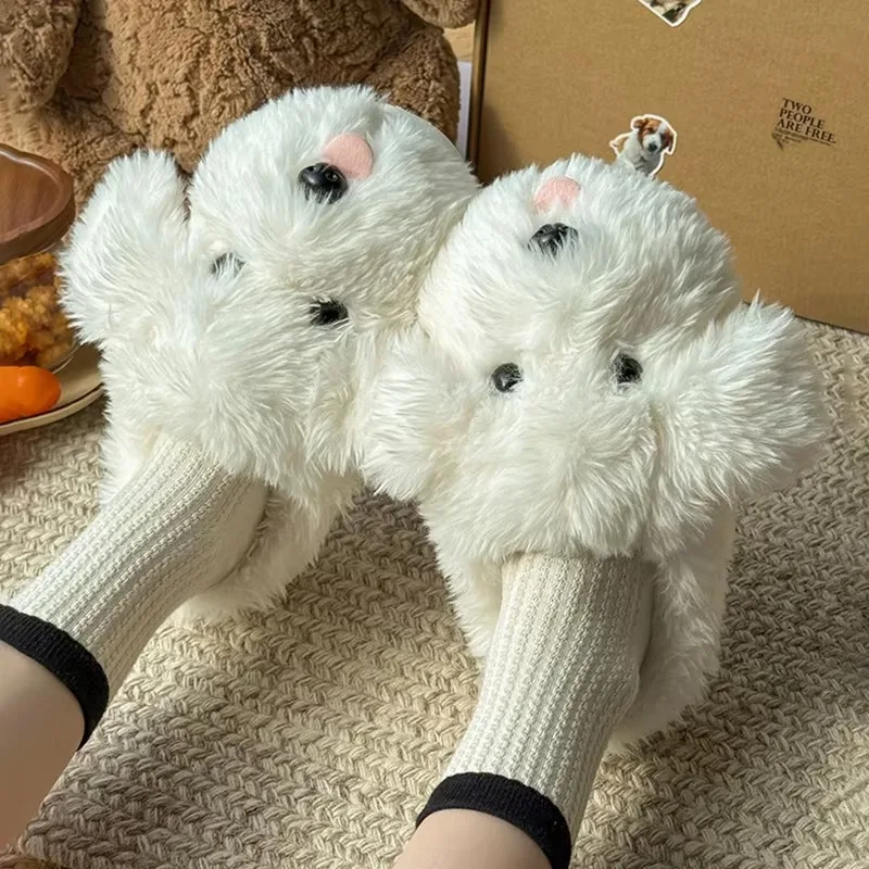 New Anime Women's Home Slippers Indoor Casual Fuzzy Fur Slides Elegant Winter Cute Plush Luxury Designer Woman Fashion Shoe Flat