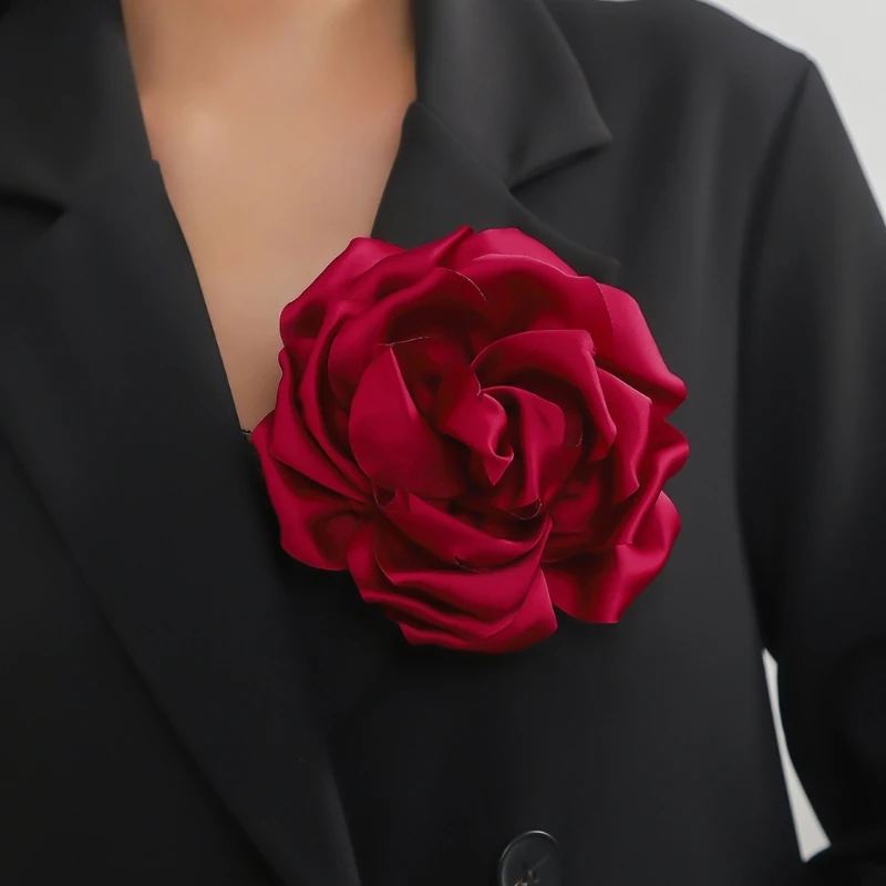 15cm Flower Brooch for Women Fabric Rose Breastpin Stylish Party Accessory