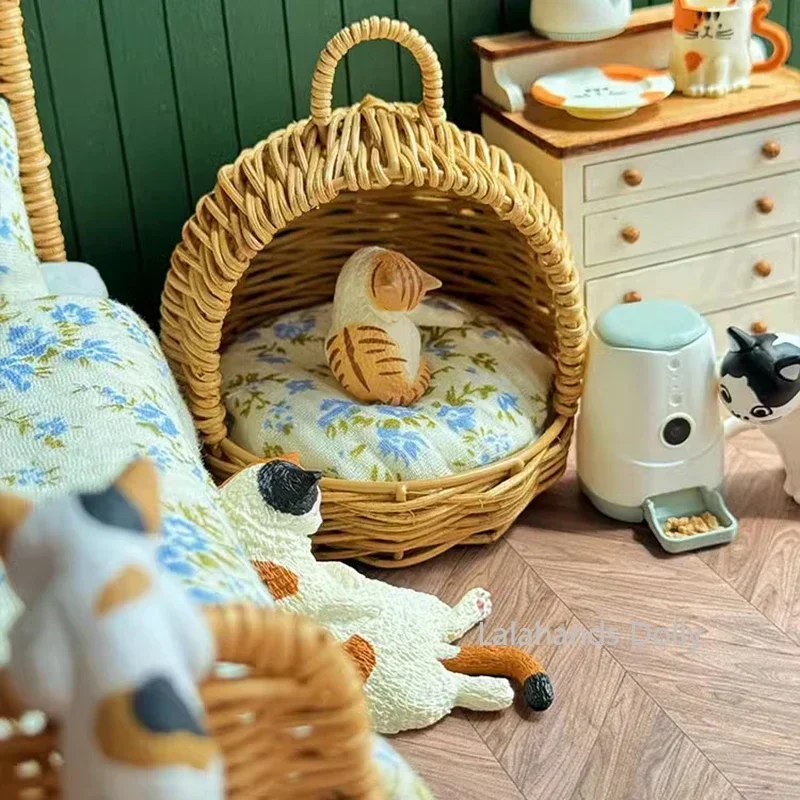 1/6 Dollhouse Miniature Furniture Items Mini Woven Cat Litter BasketDIY Scene Prop Model for Dollhouse Decorative Accessories