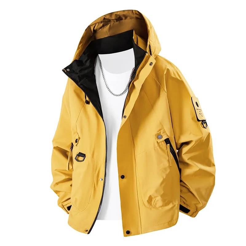 Man Cargo Coat Autumn Contrast Color Long Sleeve Pocket Male Jacket Waterproof Windproof Outdoor Sport Men Hooded Outerwear