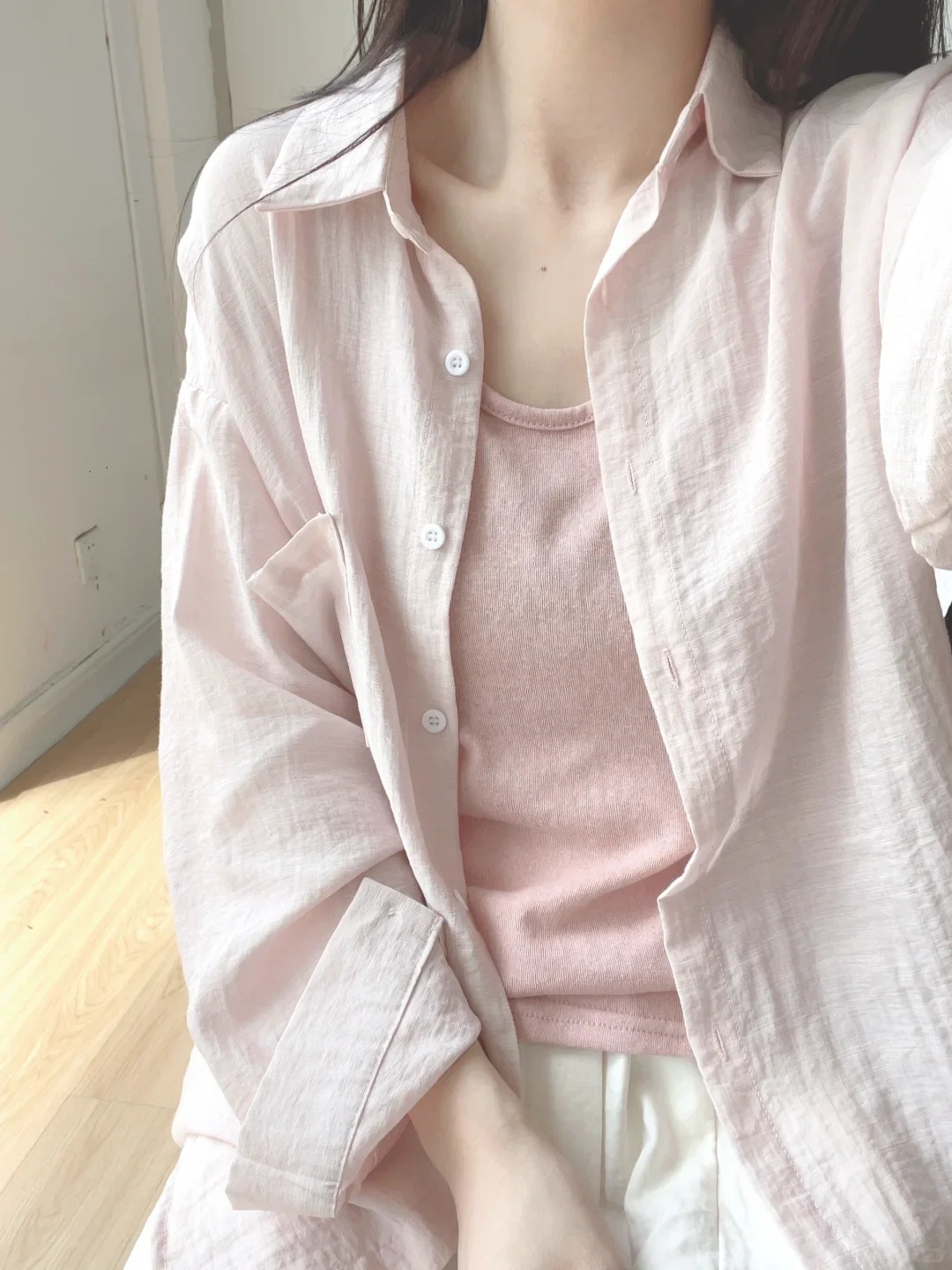 

Korean Style Loose Long Sleeve Sun Protection Shirt Women's Summer Thin Layered Wearing Outerwear Shirt Collar Pure Color