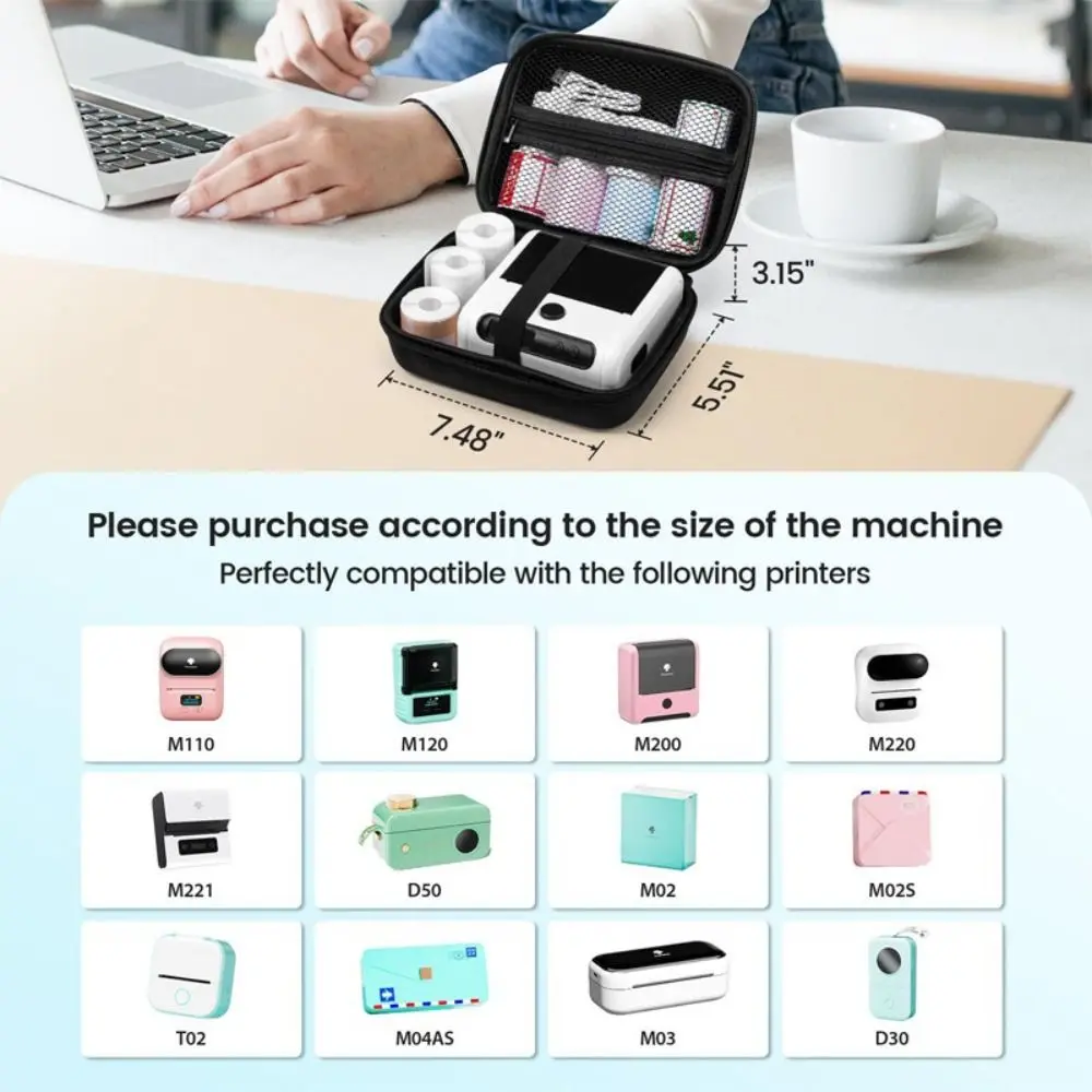 Hard Shell Thermal Label Printer Storage Bag Durable Shockproof Protective Case for Phomemo M02/M02S/M02Pro/M110/M120/T02/D30