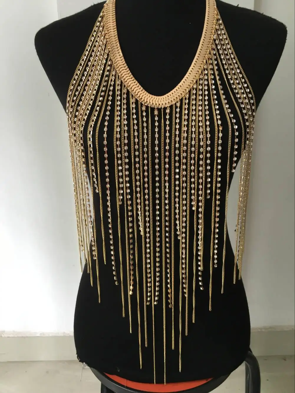 

Real shot, full body long body chain, set with crystal tassel, specially supplied by Amazon.