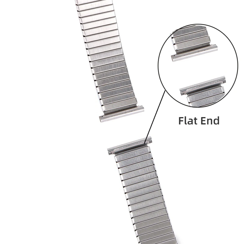 Металлический эластичный ремень для мужских и женских часов, аксессуары для эластичного браслета, расширительный ремешок из нержавеющей стали с плоским концом 12, 14, 16, 18, 20 мм