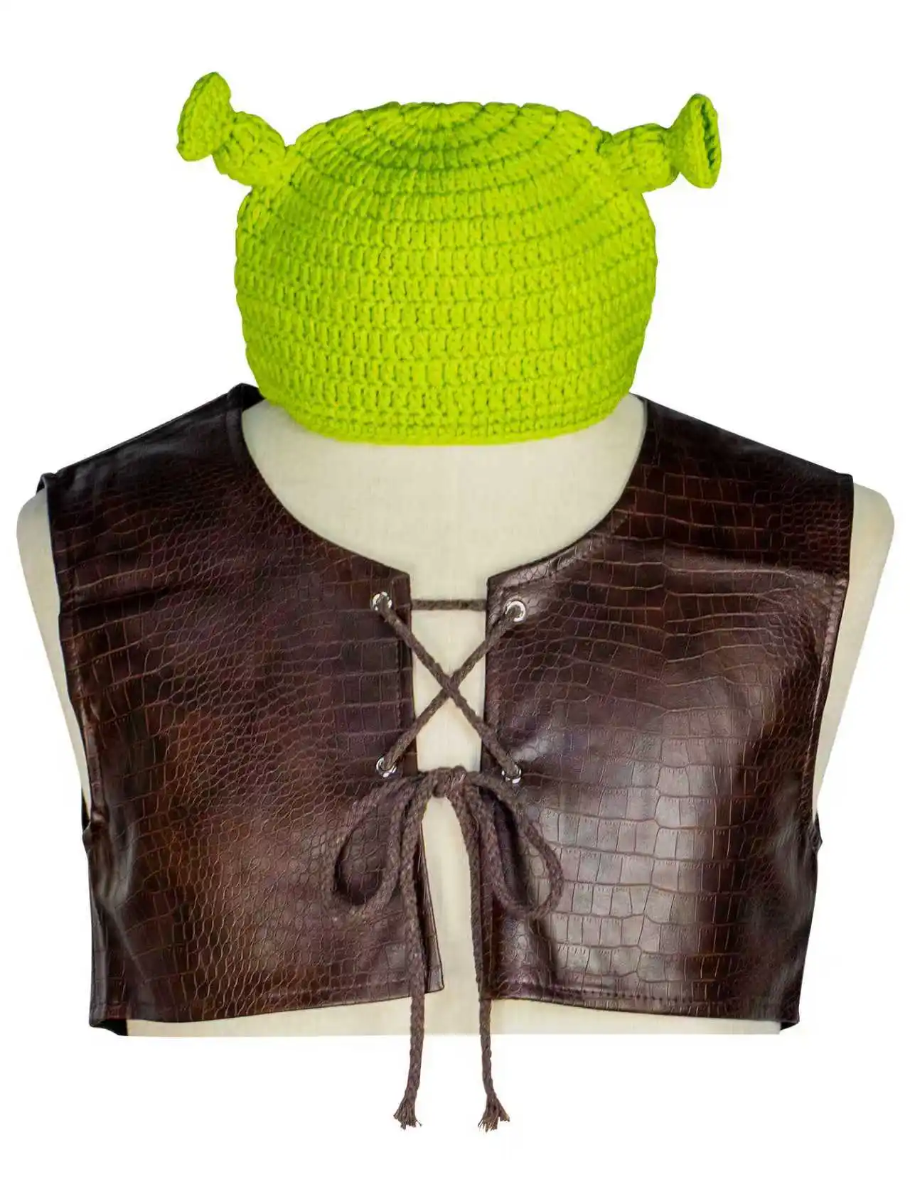 Halloween Shrek Monster Shrek Cosplay disfraz de escenario actuación sombrero verde chaqueta abrigo de cuero