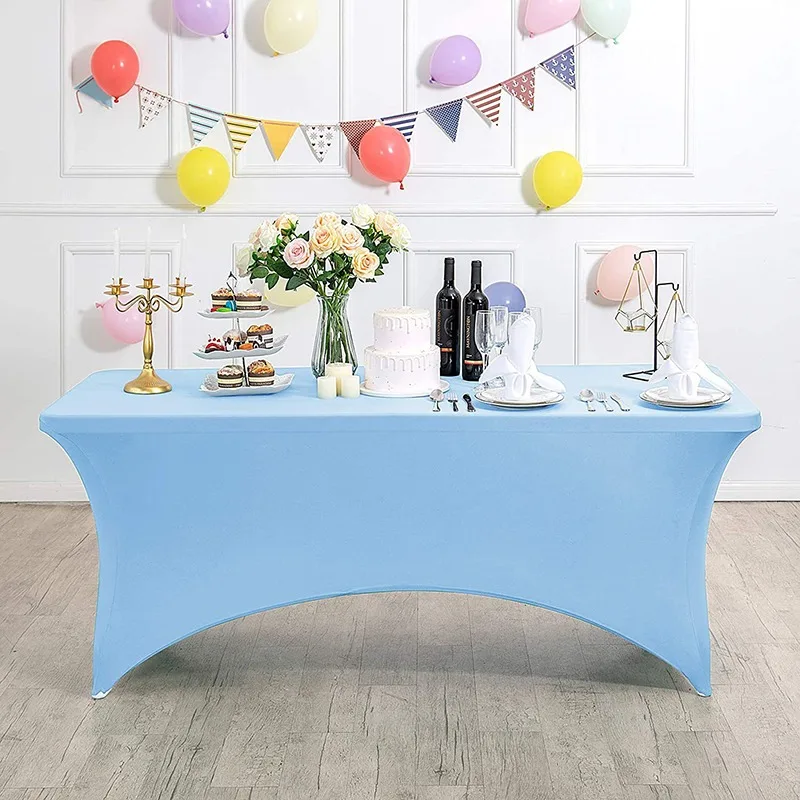 4FT/6FT/8FT Nordic Style All-inclusive Elastic Table Cover Solid Color Rectangular Tablecloth Hotel Banquet Wedding Party Decor