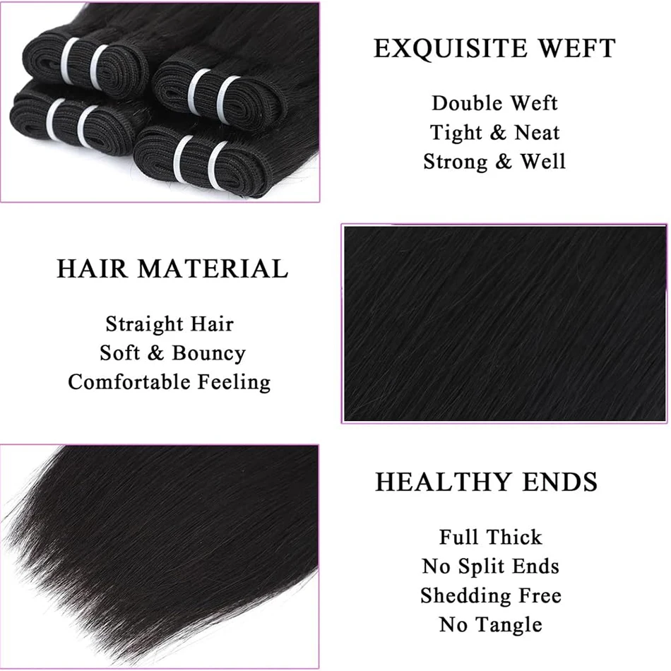 Extensiones de cabello humano liso sin procesar, pelo virgen corto barato, 1, 3 mechones, 100%, Color Natural, 100 g/unidad