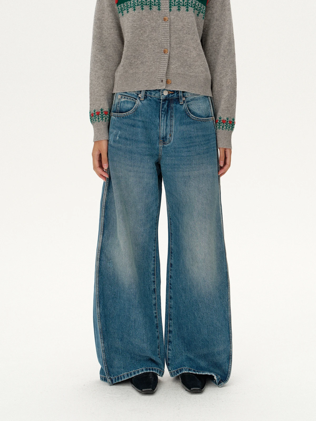 

Ретро джинсы с широкими штанинами, 3D-крой, джинсовые брюки из хлопка с зауженной талией, на молнии, из зимней коллекции