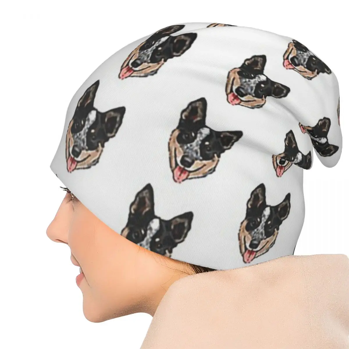 الأسترالية الماشية الكلب عاشق ، الأزرق كعب الحب Skullies قبعة صغيرة قبعة الخريف الدافئة محبوك بونيه قبعات للرجال النساء الكبار