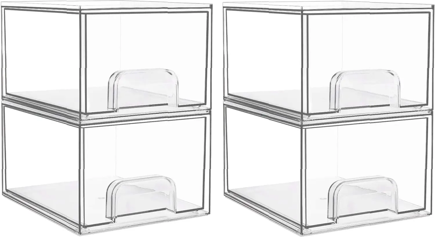 6 Pack Clear Stackable Storage Drawers - Plastic Organizer for Bathroom Makeup, Kitchen Cabinets, Pantry & Home Organization