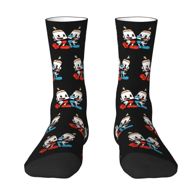 Fun Mens Hot Game Cartoon Cuphead Mugman Dress Socks Unisex Warm Breathbale 3D Printed Crew Socks