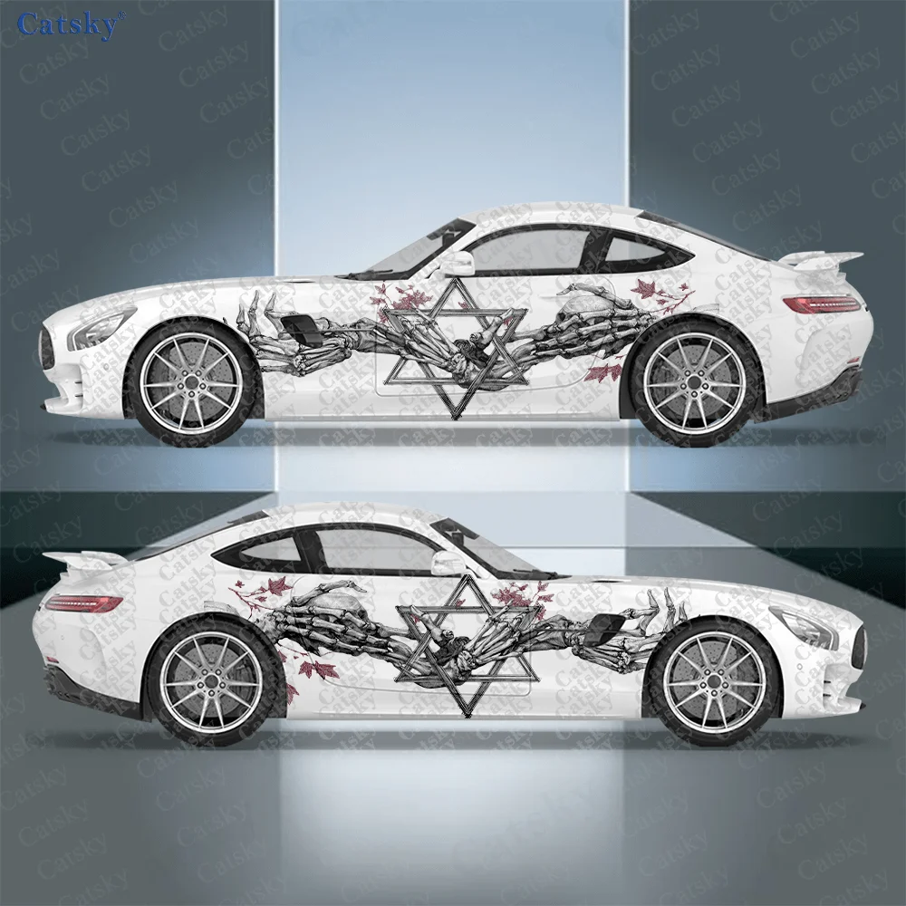 

2pcs Skeleton Hexagon Car Side Decals, Self-Adhesive PVC Waterproof & Scratch-Resistant Stickers, Fashionable Decals