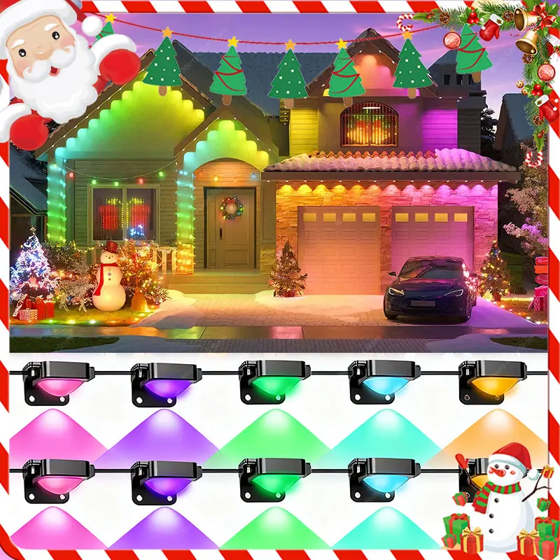 Permanent Outdoor Lights 100ft/30M with 60 LEDs RGBIC Smart Eaves Light IP67 Waterproof for house Christmas Decorations