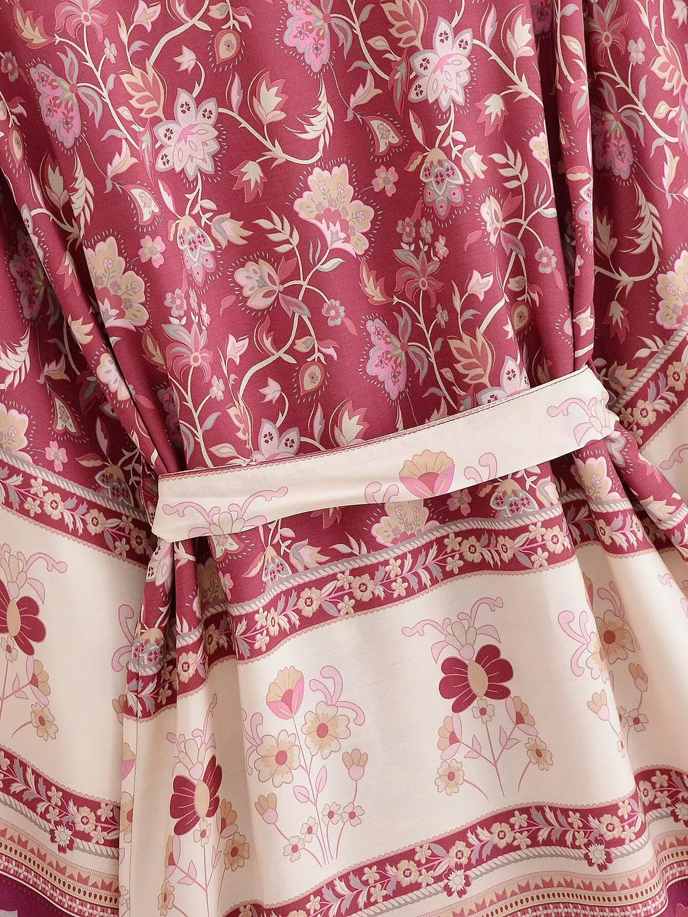 2022 بوهو المرأة التباين زهرة طباعة كيمونو قميص عطلة المد القوس الزنانير منتصف طويلة سترة الصيف بلوزة القطن الشاطئ القمم