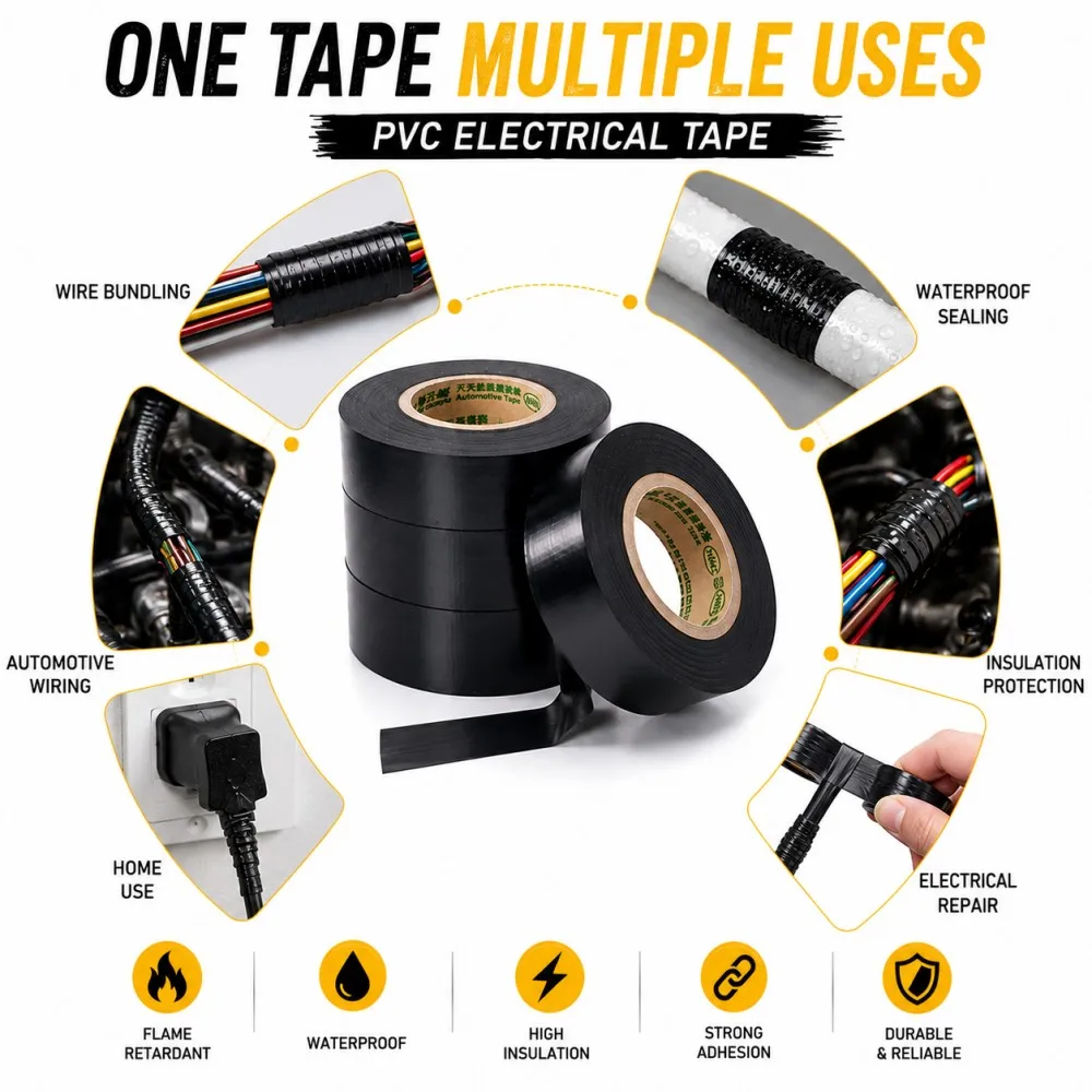 Flame Retardant High Heat PVC Black Electrical Adhesive Tape 19/25MM Wide 25M Electrical Wiring Insulation Tape