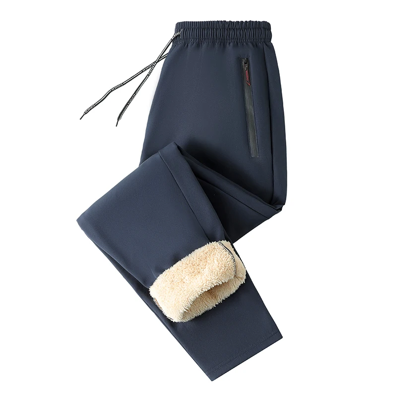 Plus Size Herren Winter-Wärmehose, dick mit Lammfleece gefüttert, Thermohose mit elastischem Kordelzug, Reißverschlusstasche, lässig, kältebeständig, Größe S – Detail 2