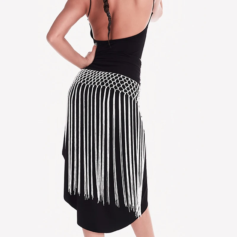 2025 nowych kobiet latynoskie kostiumy na występy taneczne kombinezon z paskiem frędzle nieregularna spódnica garnitur Chacha Rumba latynoska sukienka DN20582