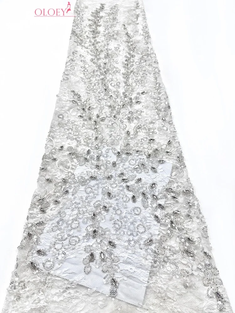 

OLOEY Luxury French Hand Embroidered Beaded Lace Fabric African Nigerian Sequin Lace Fabric for Bridal Wedding Dress Sewi